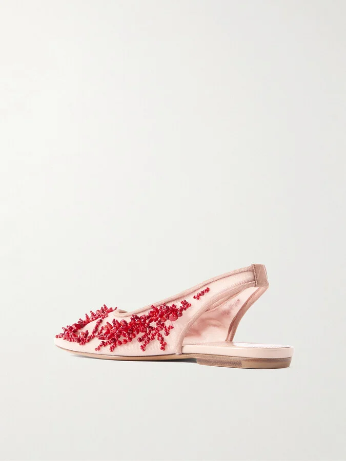 Dries Van Noten - Beaded Mesh Slingback Flats - Pink - Image 3