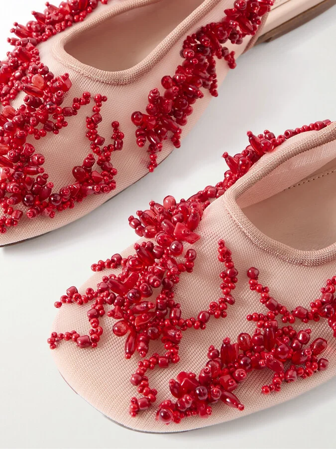 Dries Van Noten - Beaded Mesh Slingback Flats - Pink - Image 4
