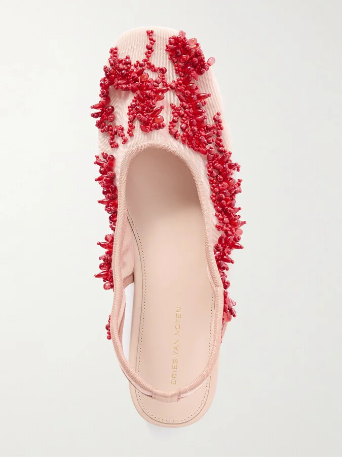 Dries Van Noten - Beaded Mesh Slingback Flats - Pink - Image 5