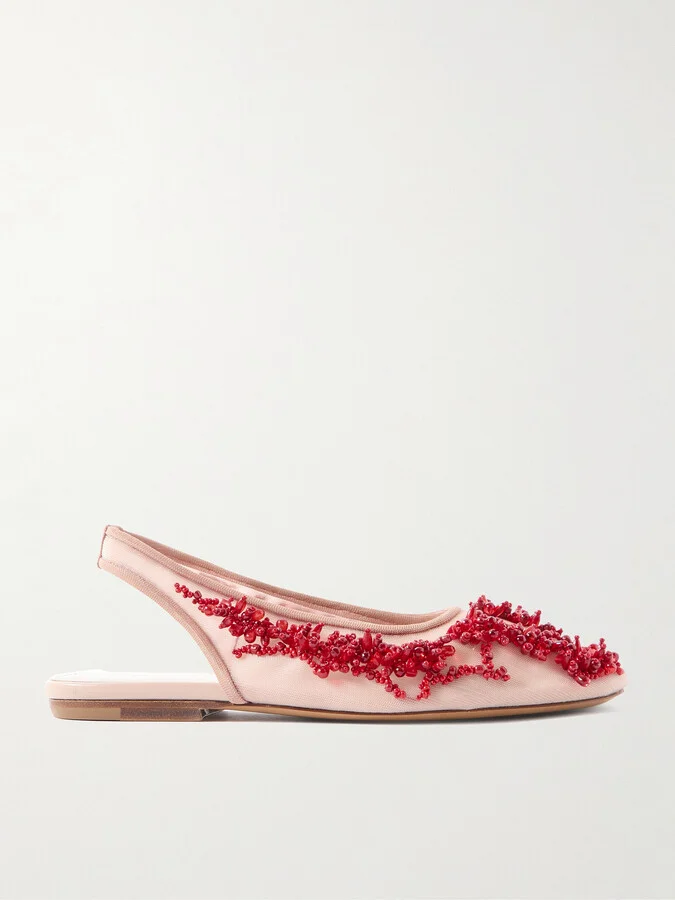Dries Van Noten - Beaded Mesh Slingback Flats - Pink
