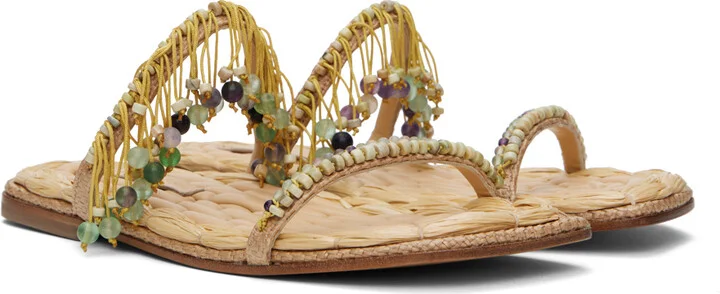Dries Van Noten Beige Embellished Raffia Sandals - Image 4
