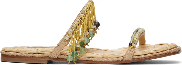 Dries Van Noten Beige Embellished Raffia Sandals
