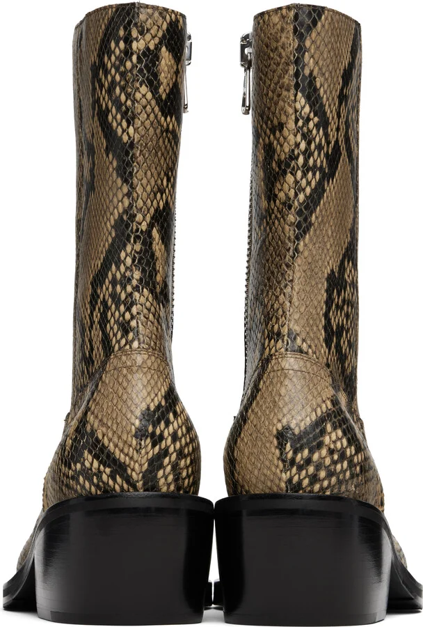Dries Van Noten Beige Snake Print Boots - Image 2