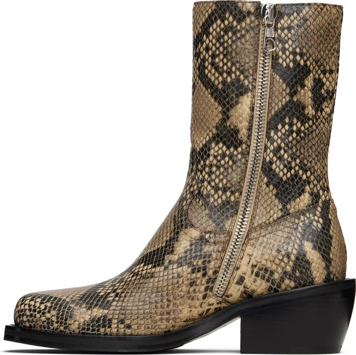 Dries Van Noten Beige Snake Print Boots - Image 3