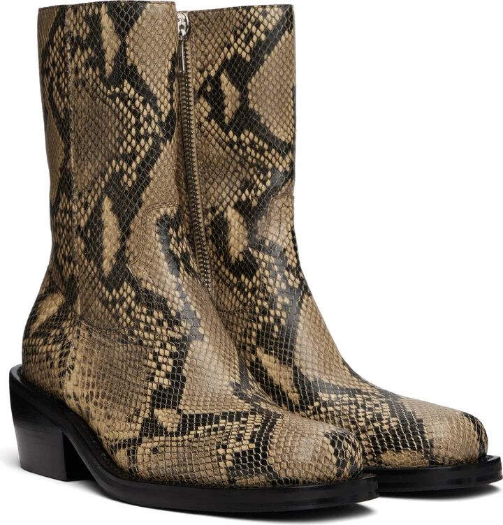 Dries Van Noten Beige Snake Print Boots - Image 4