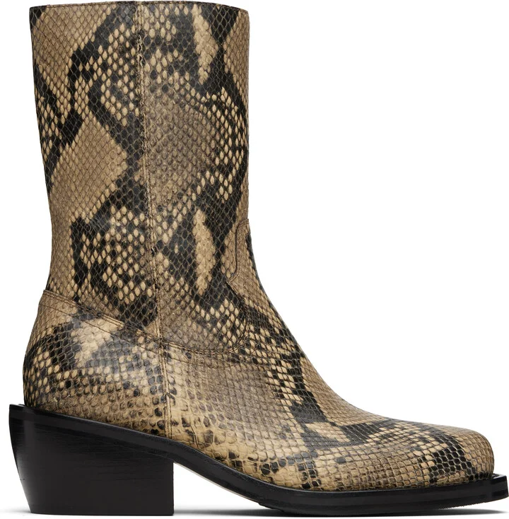 Dries Van Noten Beige Snake Print Boots