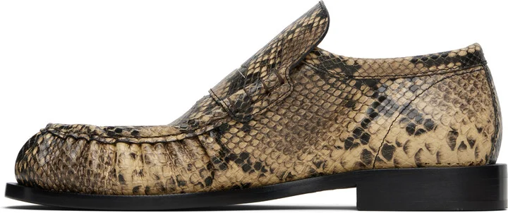 Dries Van Noten Beige Snake Print Loafers - Image 3