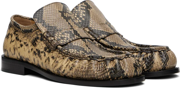 Dries Van Noten Beige Snake Print Loafers - Image 4