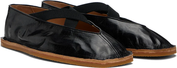 Dries Van Noten Black Crinkled Leather Loafers - Image 4
