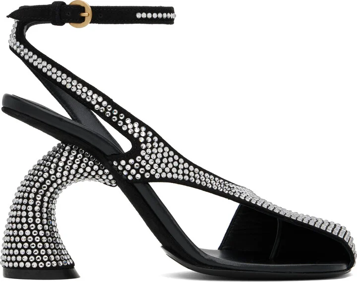 Dries Van Noten Black Embellished Leather Heeled Sandals