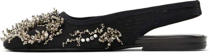 Dries Van Noten Black Embellished Mesh Slingback Ballerina Flats - Image 3