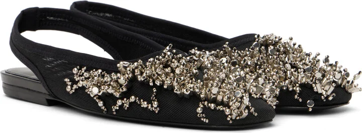 Dries Van Noten Black Embellished Mesh Slingback Ballerina Flats - Image 4