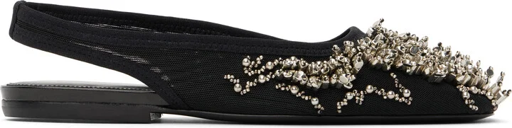 Dries Van Noten Black Embellished Mesh Slingback Ballerina Flats