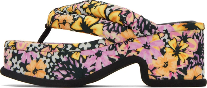 Dries Van Noten Black Floral Platform Heeled Sandals - Image 3