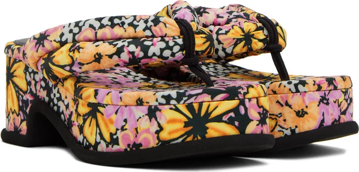 Dries Van Noten Black Floral Platform Heeled Sandals - Image 4