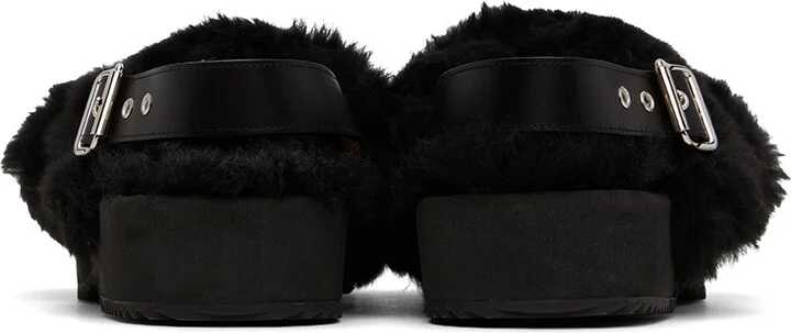 Dries Van Noten Black Fur Platform Sandals - Image 2