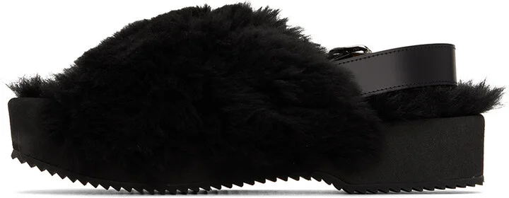 Dries Van Noten Black Fur Platform Sandals - Image 3
