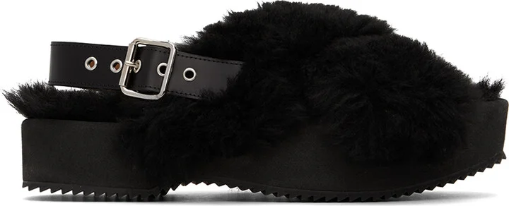 Dries Van Noten Black Fur Platform Sandals