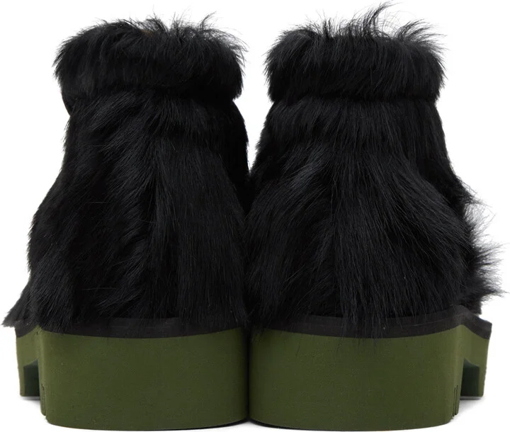 Dries Van Noten Black & Green Calf-Hair Boots - Image 2