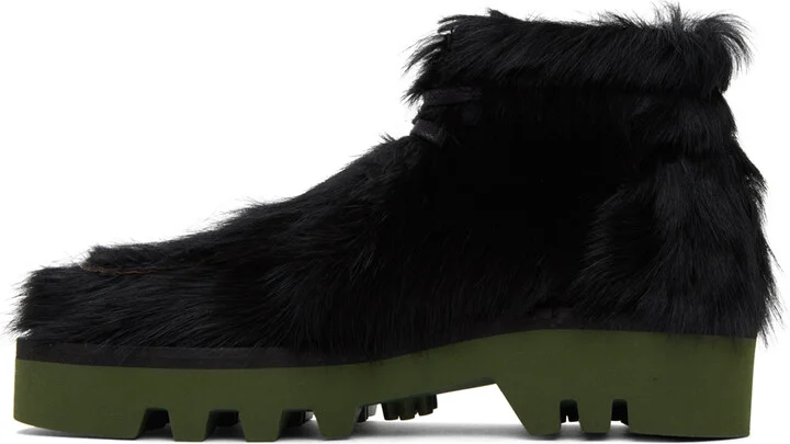 Dries Van Noten Black & Green Calf-Hair Boots - Image 3