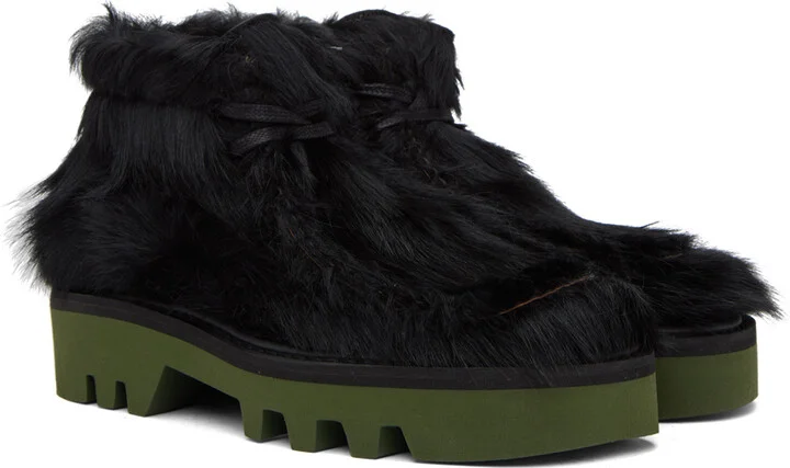 Dries Van Noten Black & Green Calf-Hair Boots - Image 4