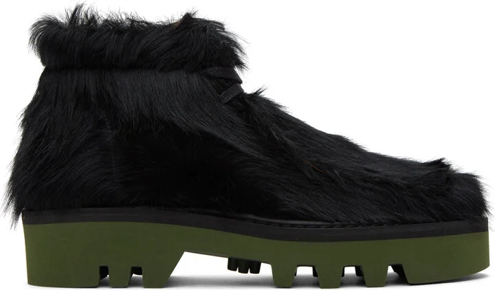 Dries Van Noten Black & Green Calf-Hair Boots
