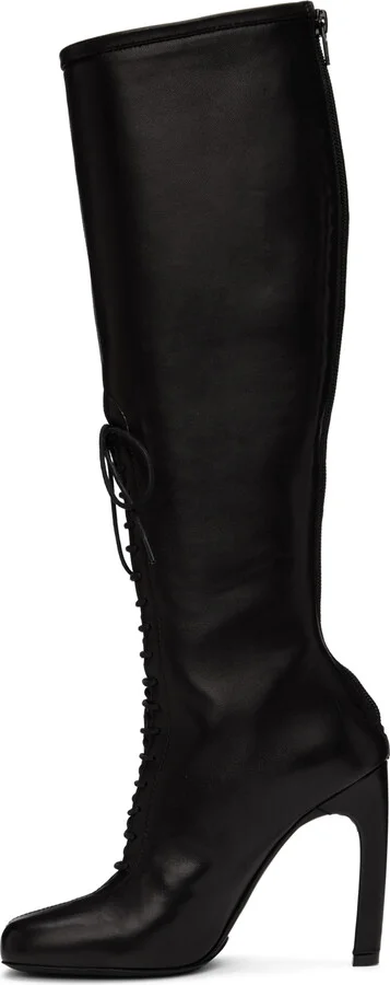 Dries Van Noten Black Lace-Up Tall Boots - Image 3