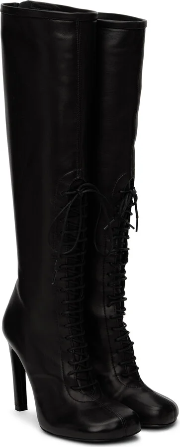 Dries Van Noten Black Lace-Up Tall Boots - Image 4
