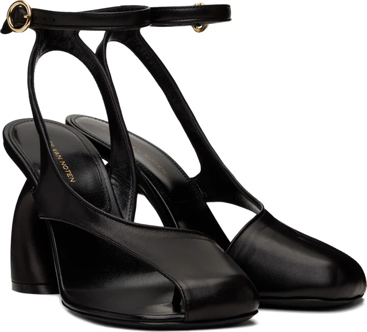 Dries Van Noten Black Leather Heeled Sandals - Image 4