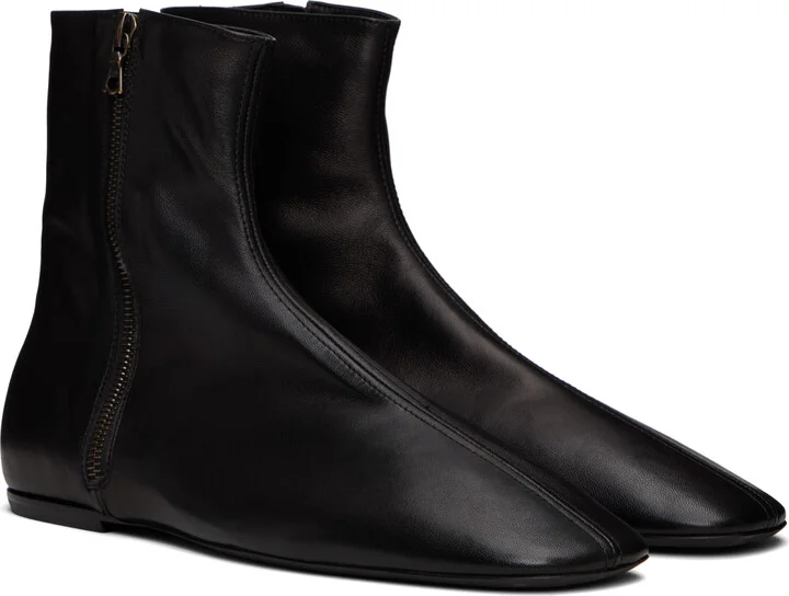 Dries Van Noten Black Leather Sock Boots - Image 4