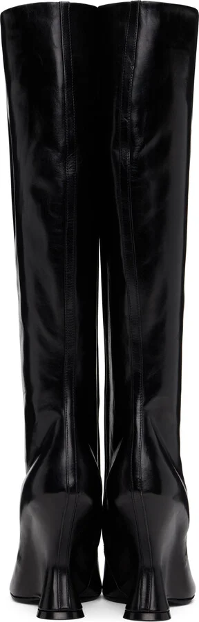 Dries Van Noten Black Leather Wedge Tall Boots - Image 2