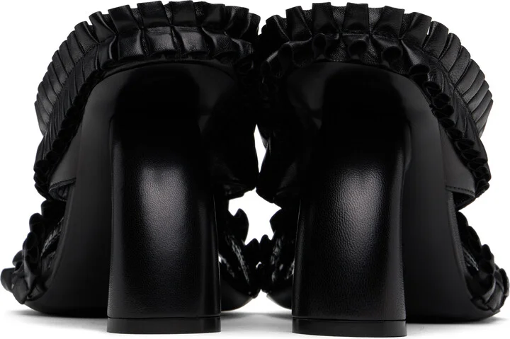 Dries Van Noten Black Ruffled Leather Heeled Sandals - Image 2