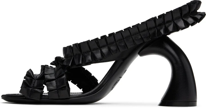 Dries Van Noten Black Ruffled Leather Heeled Sandals - Image 3