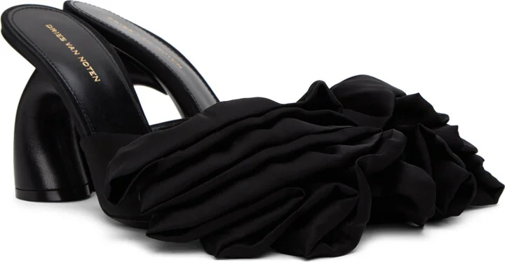 Dries Van Noten Black Ruffled Mules - Image 4