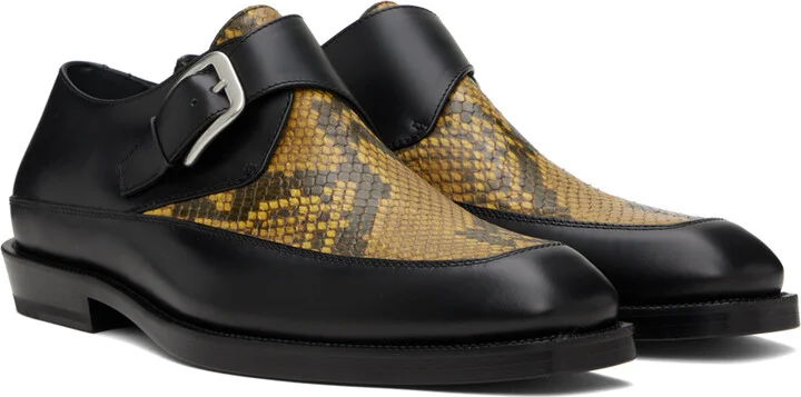 Dries Van Noten Black & Yellow Leather Monkstraps - Image 4