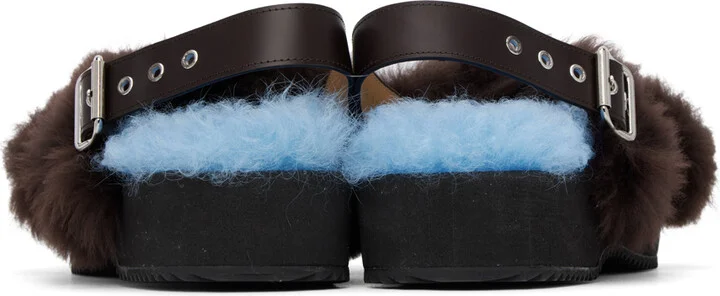 Dries Van Noten Blue & Black Furry Sandals - Image 2