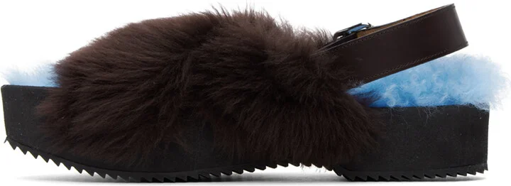 Dries Van Noten Blue & Black Furry Sandals - Image 3