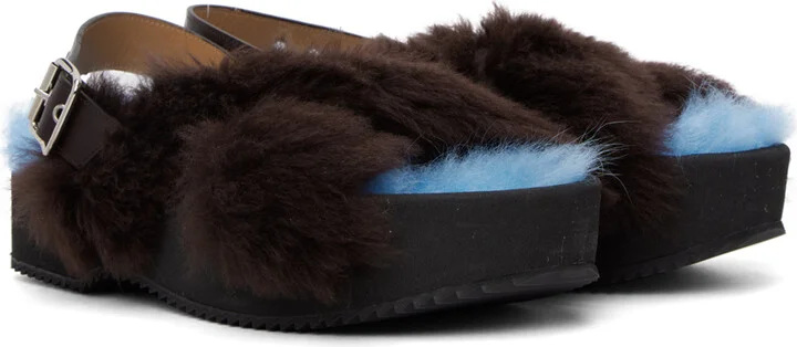 Dries Van Noten Blue & Black Furry Sandals - Image 4