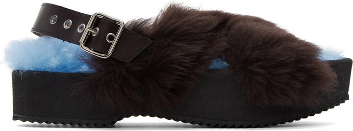 Dries Van Noten Blue & Black Furry Sandals
