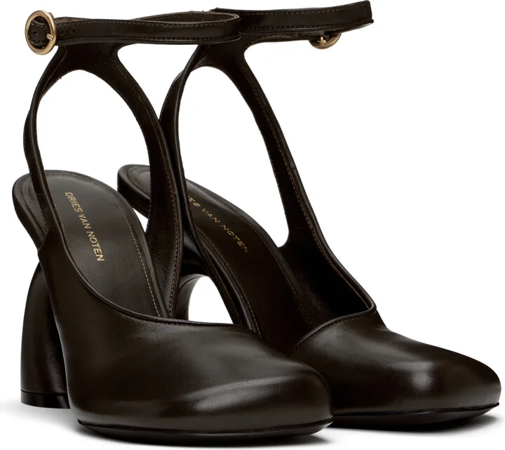 Dries Van Noten Brown Asymmetrical Heels - Image 4