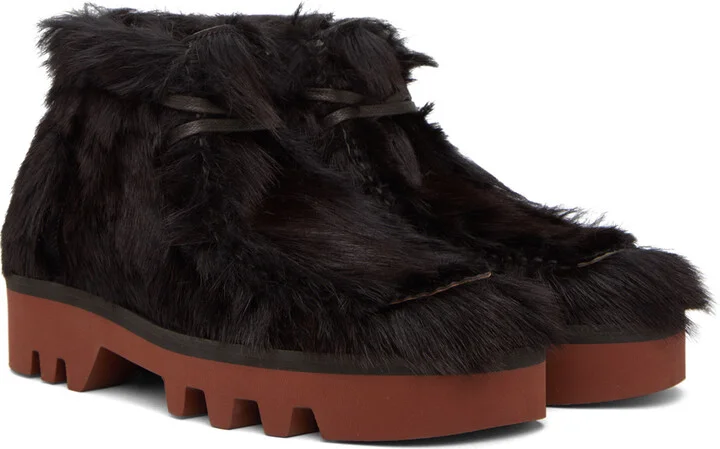 Dries Van Noten Brown Hair-On Leather Boots - Image 4