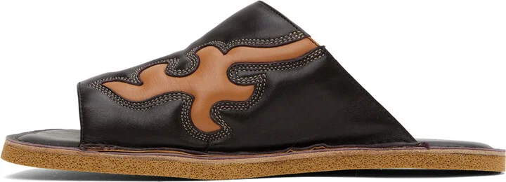Dries Van Noten Brown Leather Slides - Image 3
