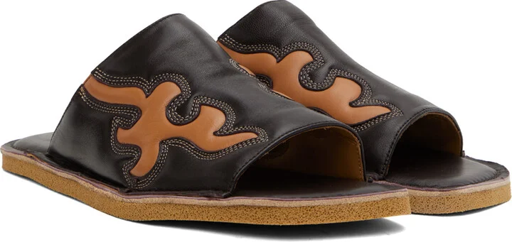 Dries Van Noten Brown Leather Slides - Image 4