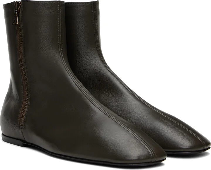 Dries Van Noten Brown Leather Sock Boots - Image 4