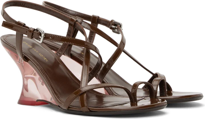 Dries Van Noten Brown Patent Leather Heeled Sandals - Image 4
