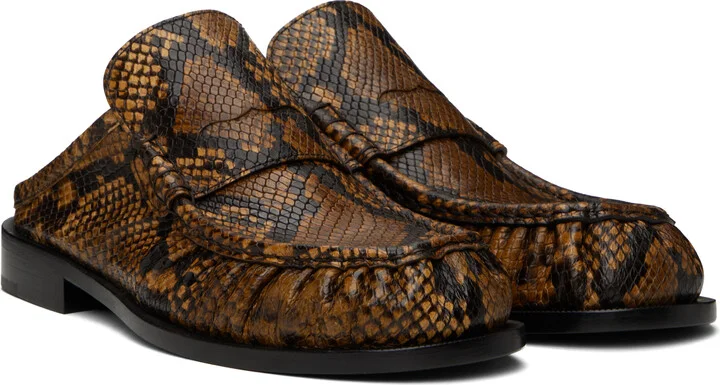 Dries Van Noten Brown Snake Print Slip-on Loafers - Image 4
