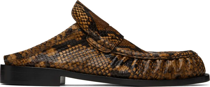Dries Van Noten Brown Snake Print Slip-on Loafers