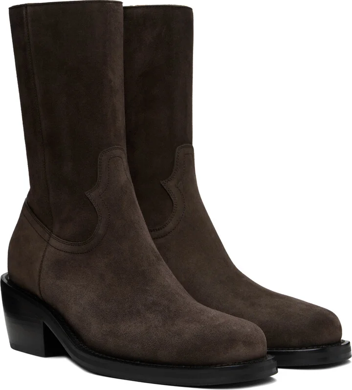 Dries Van Noten Brown Suede Boots - Image 4