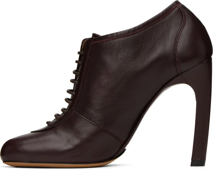 Dries Van Noten Burgundy Lace-Up Low Ankle Heels - Image 3