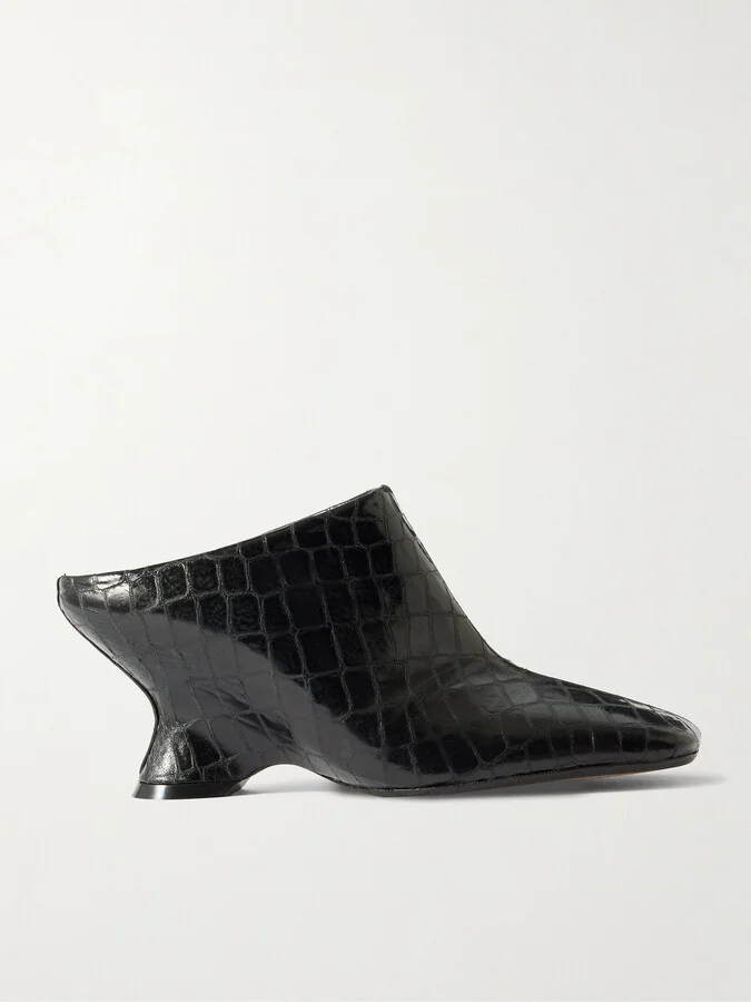 Dries Van Noten - Croc-effect Leather Wedge Mules - Black